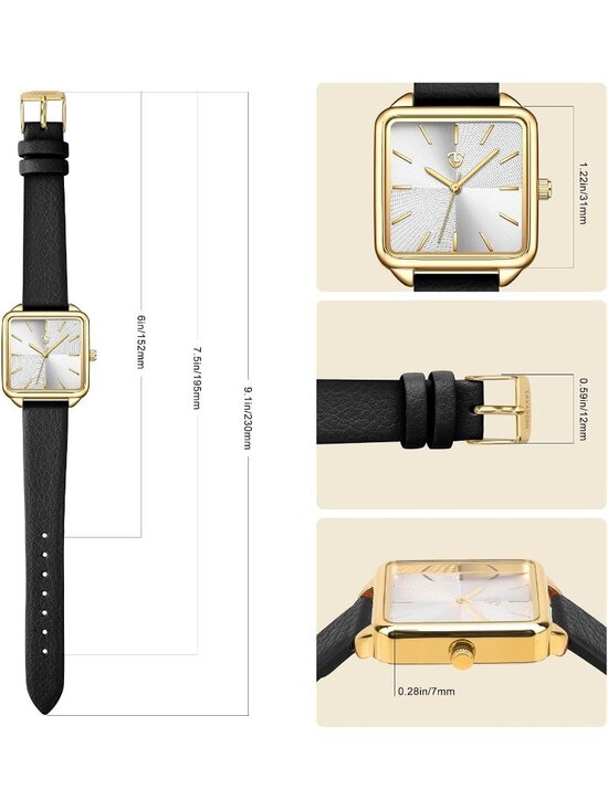 Women\'s Black White Square Leather Vintage Elegant Waterproof Quartz Wrist Watch main image 4